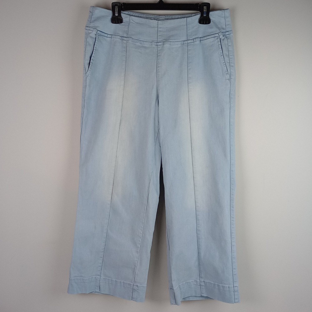 Belle by Kim Gravel Women 16 Light Blue Wide Leg Crop Pull On Casual Denim Pants